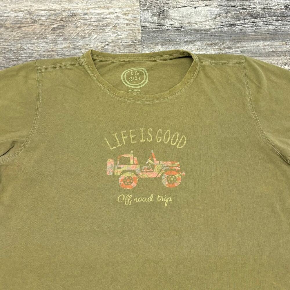 Life Is Good Off Road Trip Green Red Pink Womens L‎ Classic Fit Graphic T-Shirt